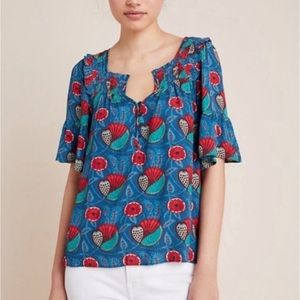 Maeve Anthropologie Leticia Smocked Blouse Top